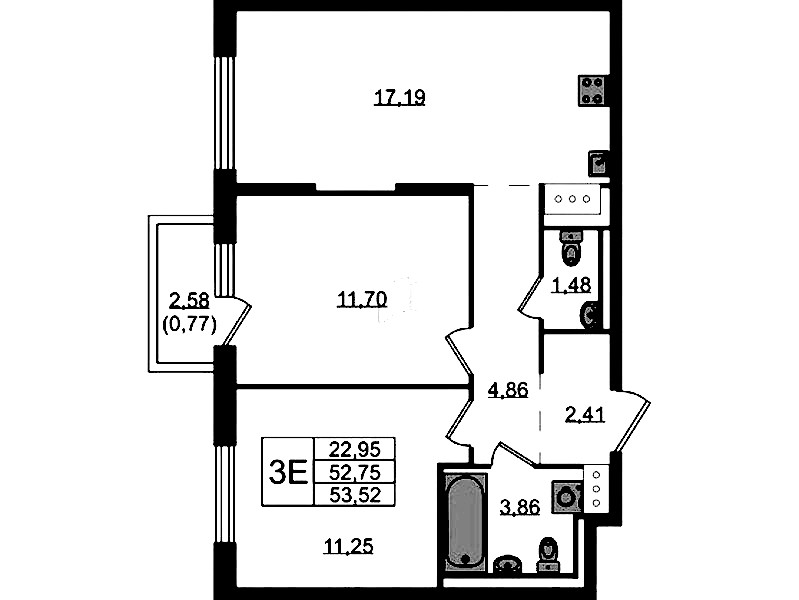 2-комнатная квартира 53.52 м², 8/13 эт., ЖК «Квартал Торики»